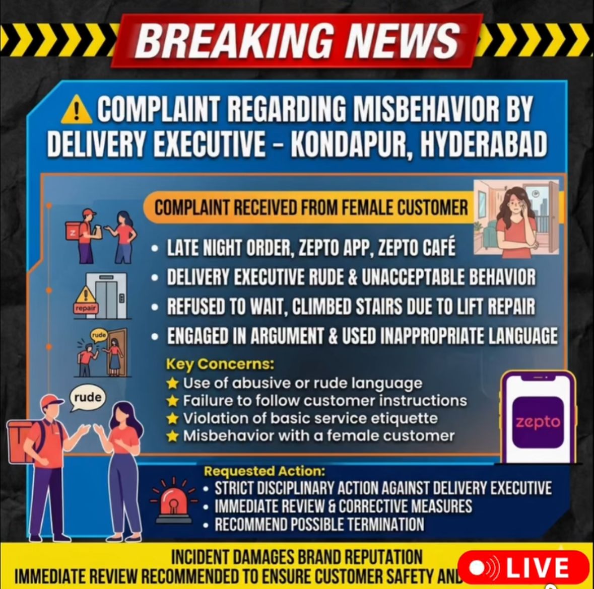 Complaint Raised Over Alleged Misbehavior by Delivery Executive in