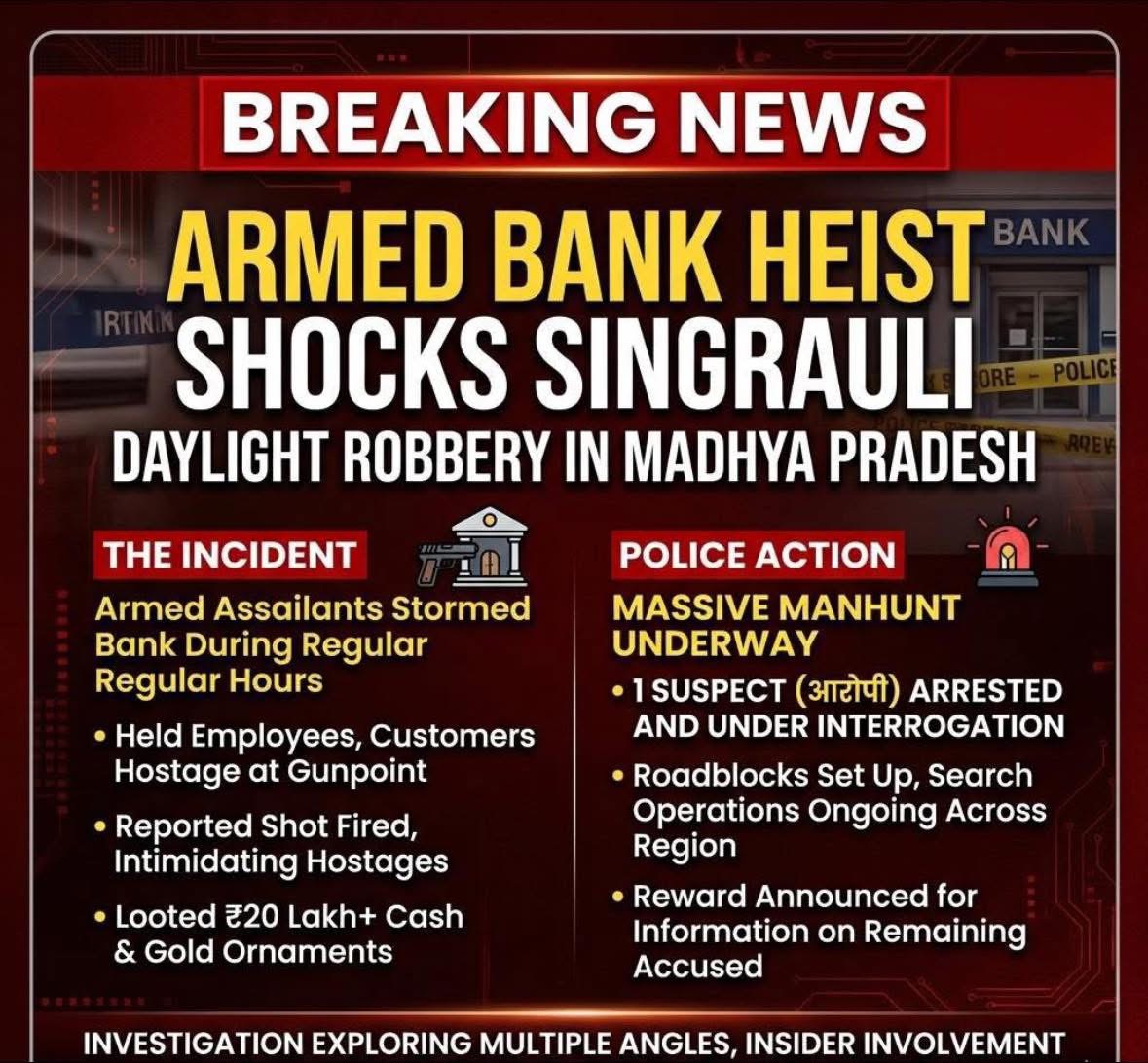 Bank Robbery Reported in Singrauli District of Madhya Pradesh; Police Launch Investigation