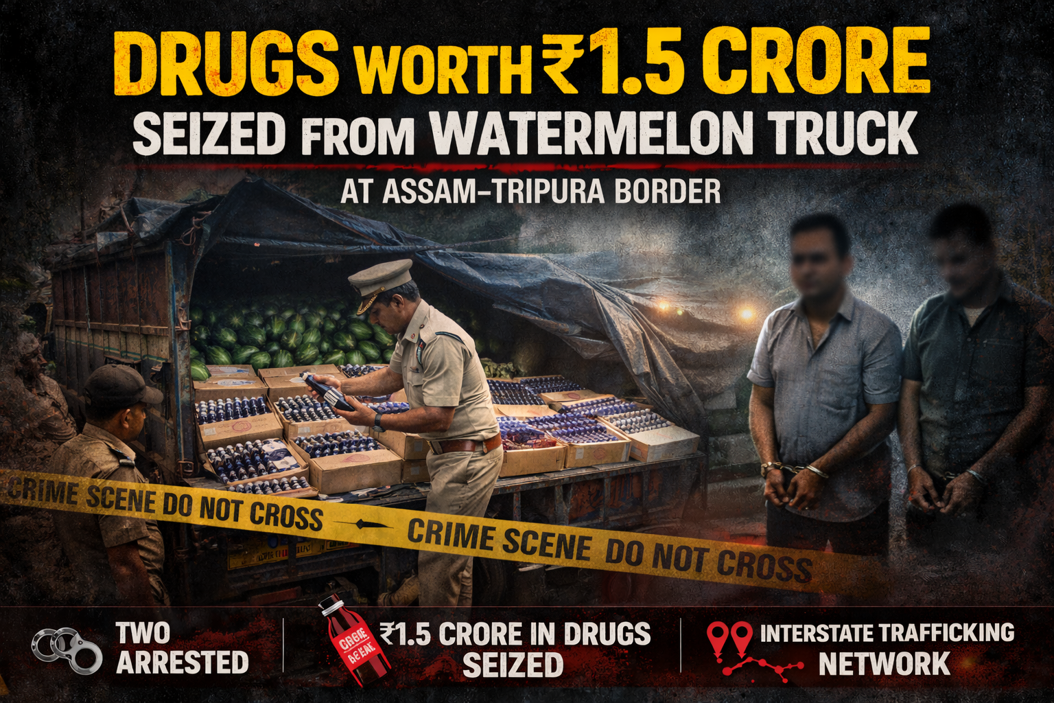 Drugs Worth ₹1.5 Crore Seized from Truck at Assam–Tripura Border; Two Detained
