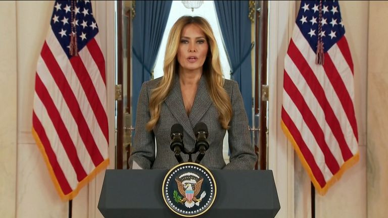 Melania Trump says claims linking her to Epstine ' need to stop ' in rare White House adresses