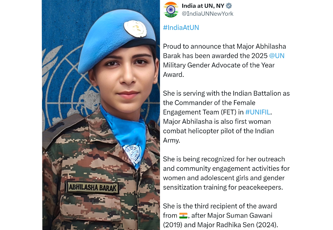 Major Abhilasha Barak Selected for UN Military Gender Advocate of the Year Award