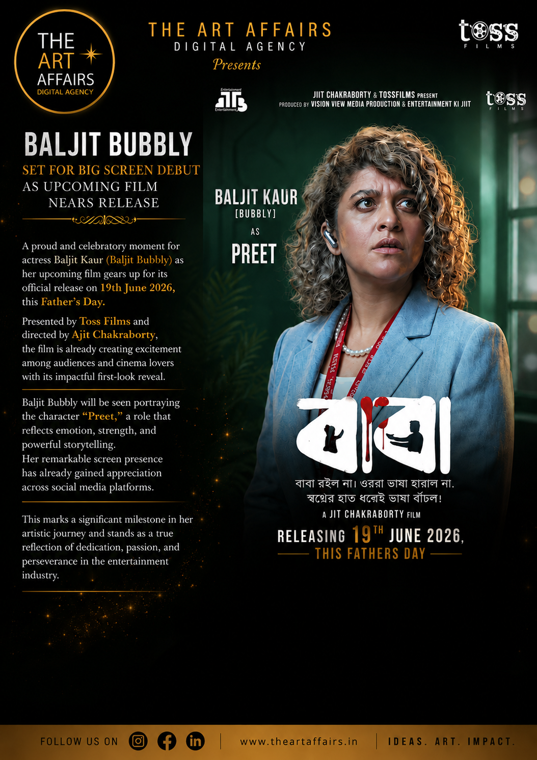 The Art Affairs Congratulates Baljit Bubbly on Upcoming Film Release