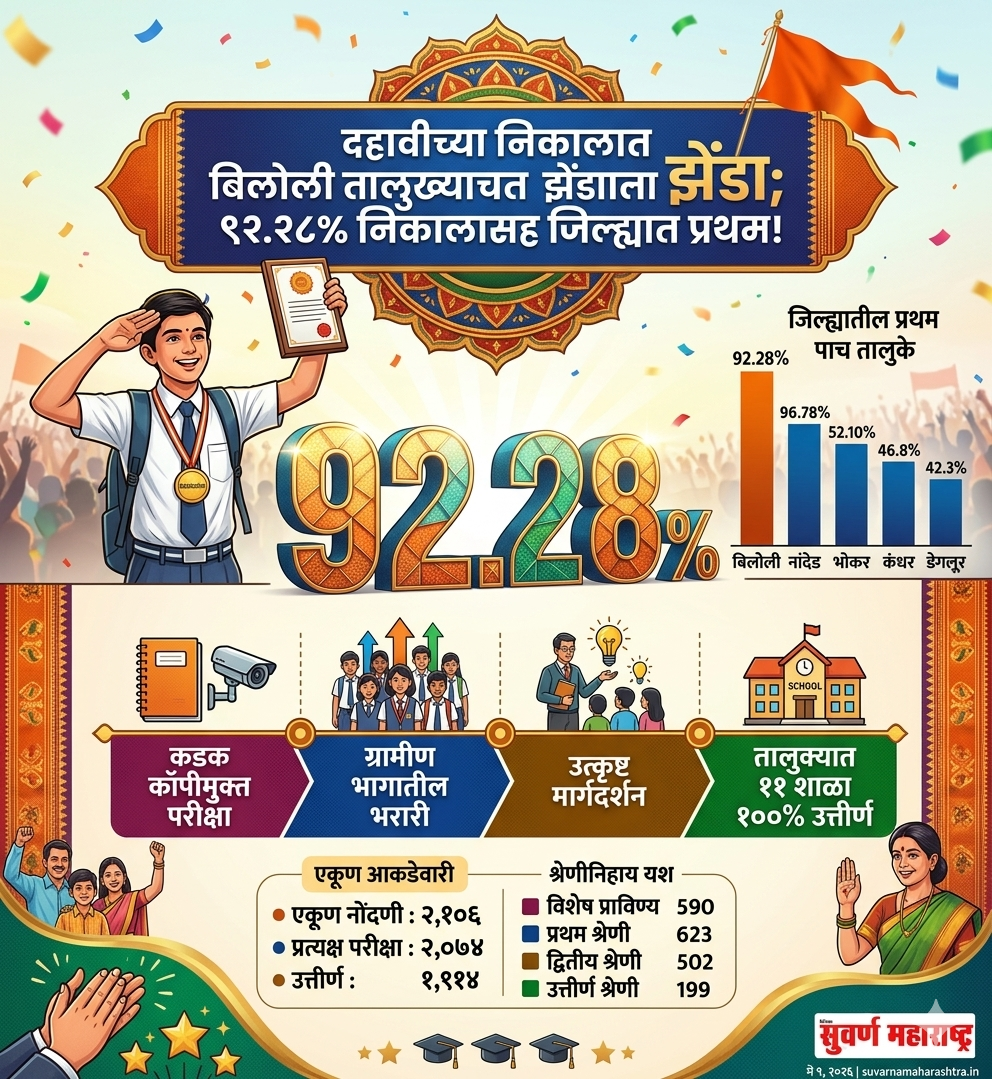 दहावीच्या निकालात बिलोली तालुक्याचा झेंडा; ९२.२८% निकालासह जिल्ह्यात प्रथम!