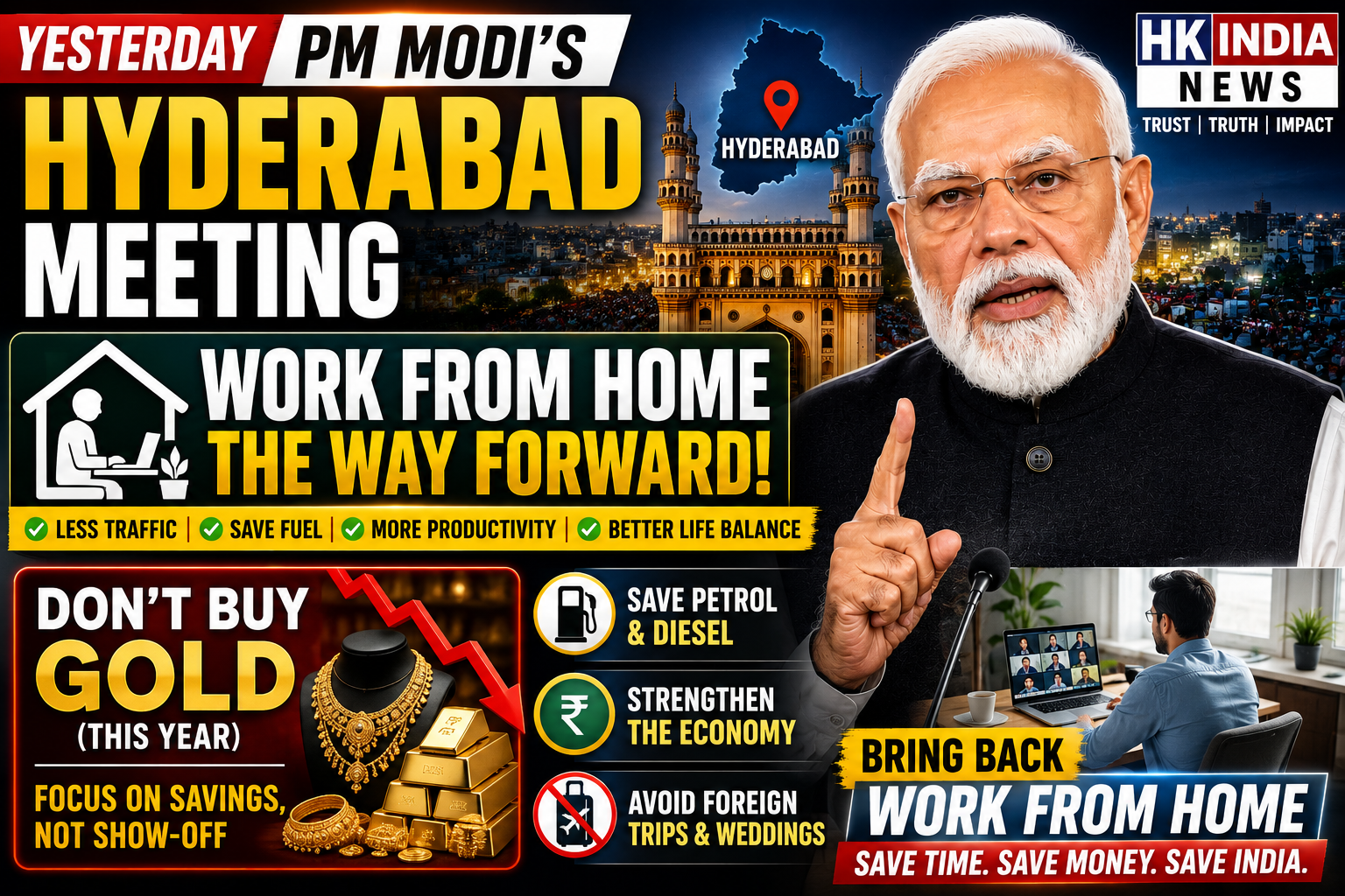 PM Modi’s Hyderabad Visit Sparks Debate on Economy, Fuel Saving &amp; Work Culture