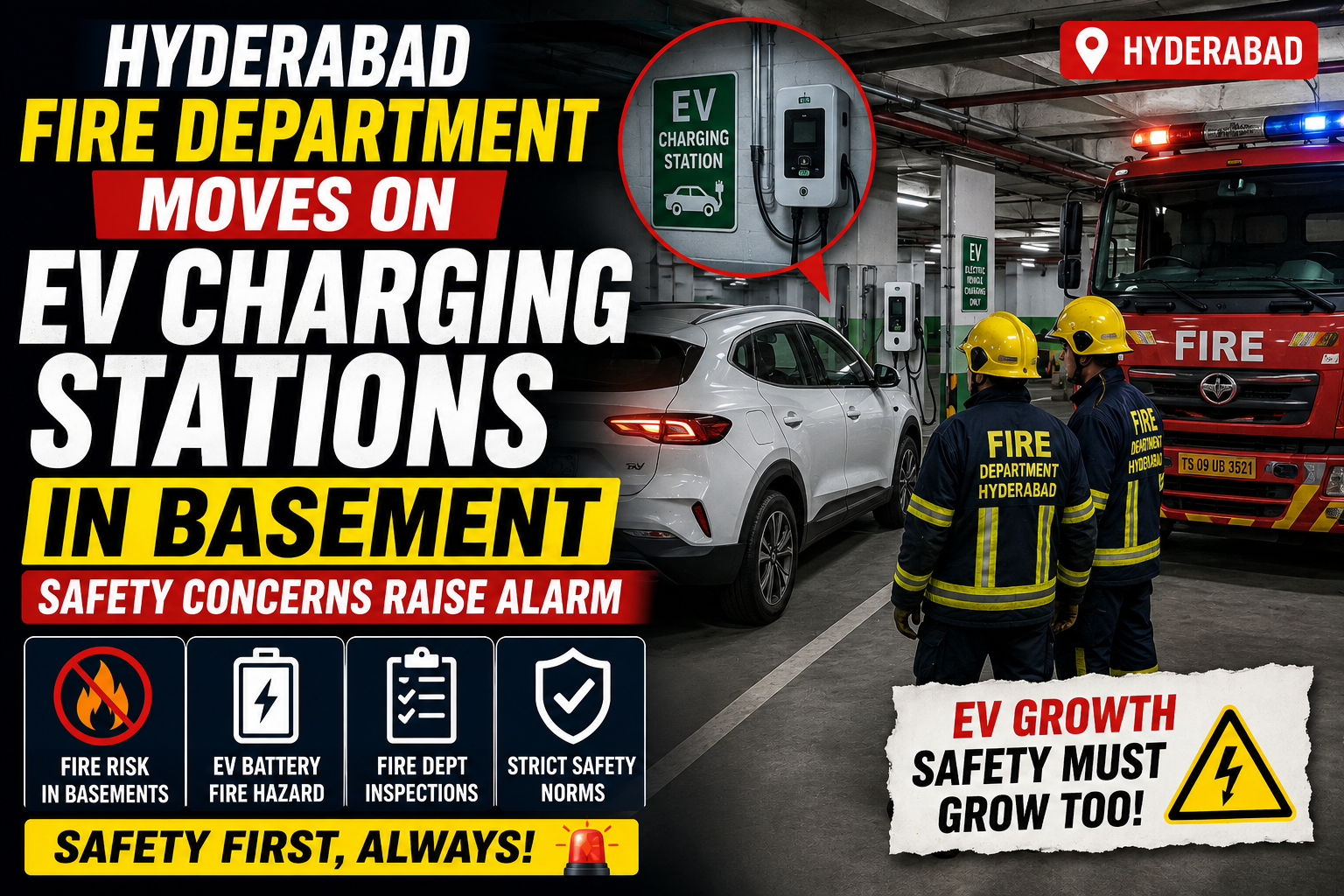 Hyderabad Fire Department Reviews Safety Measures for EV Charging Stations in Basement Parking Areas