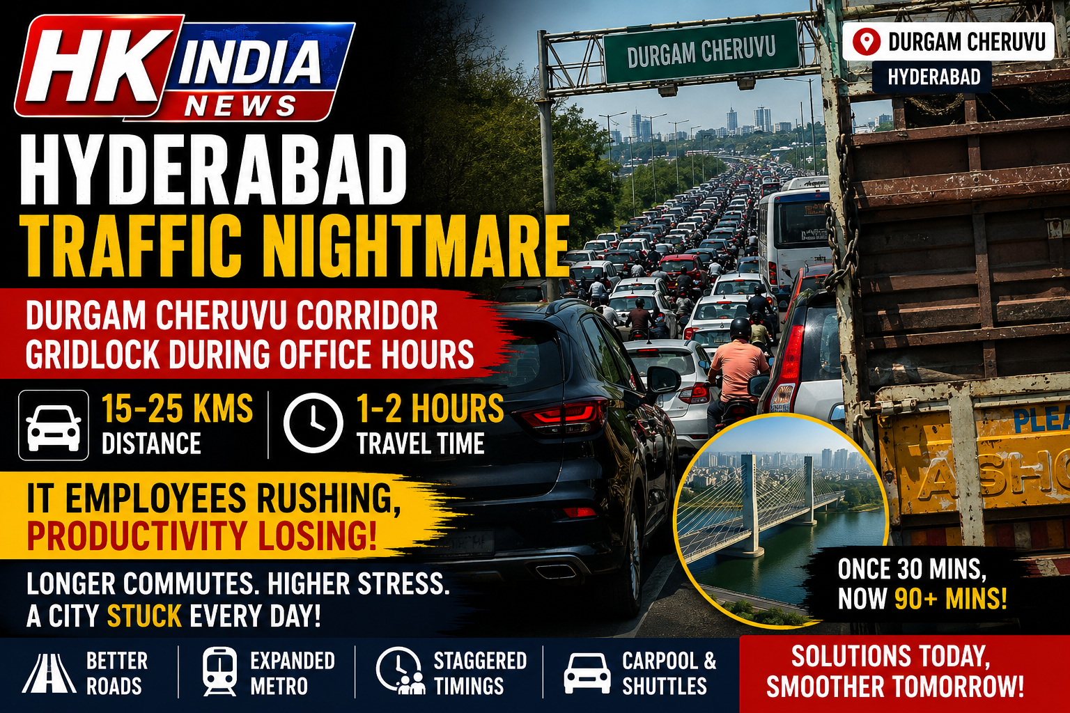 Traffic Congestion Continues Around Hyderabad IT Corridor During Peak Hours