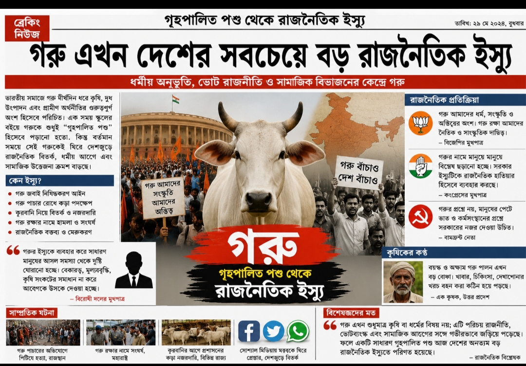 “গৃহপালিত পশু থেকে রাজনৈতিক বিতর্ক: গরুকে ঘিরে বাড়ছে সামাজিক ও রাজনৈতিক আলোচনা”