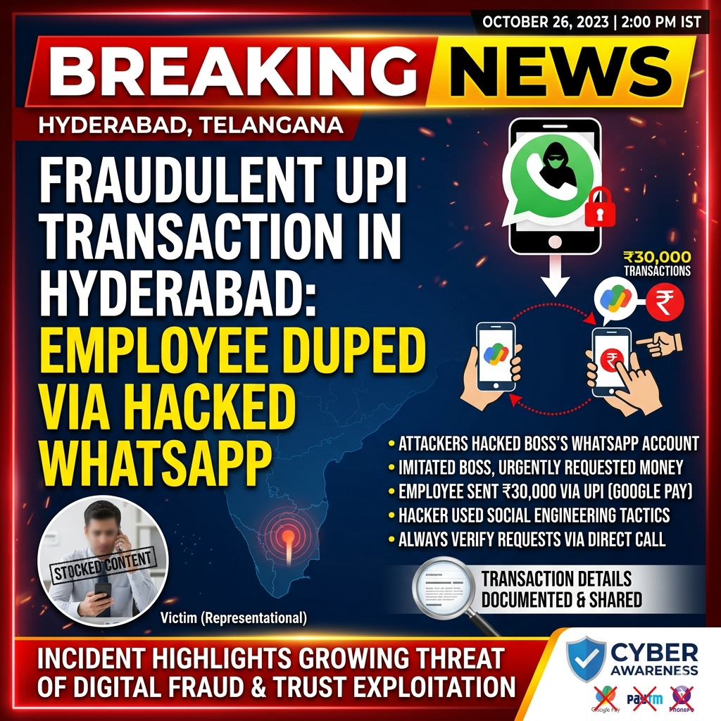Fraudulent UPI Transaction in Hyderabad Linked to Compromised Messaging Account