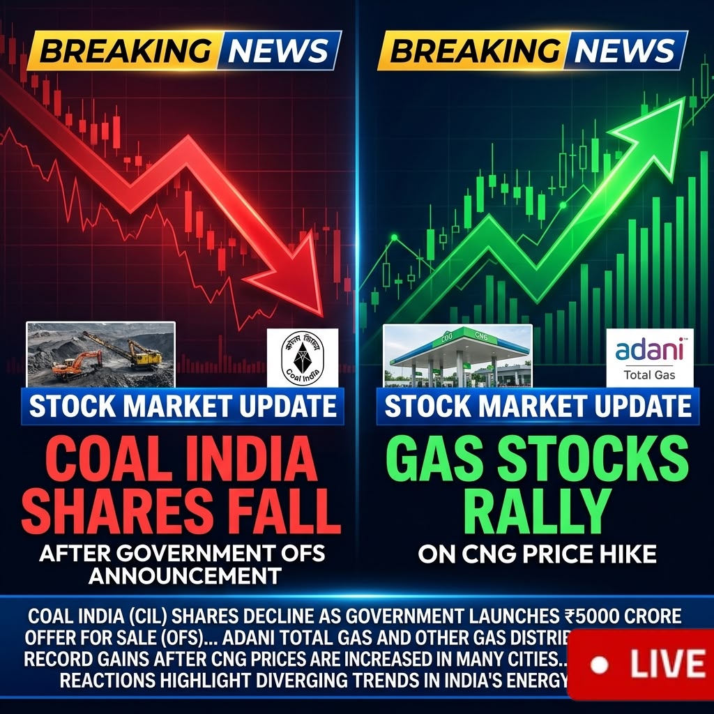 Stock Market & Business Update: Coal India Shares Decline After OFS Announcement, Gas Stocks Gain on CNG Price Hike