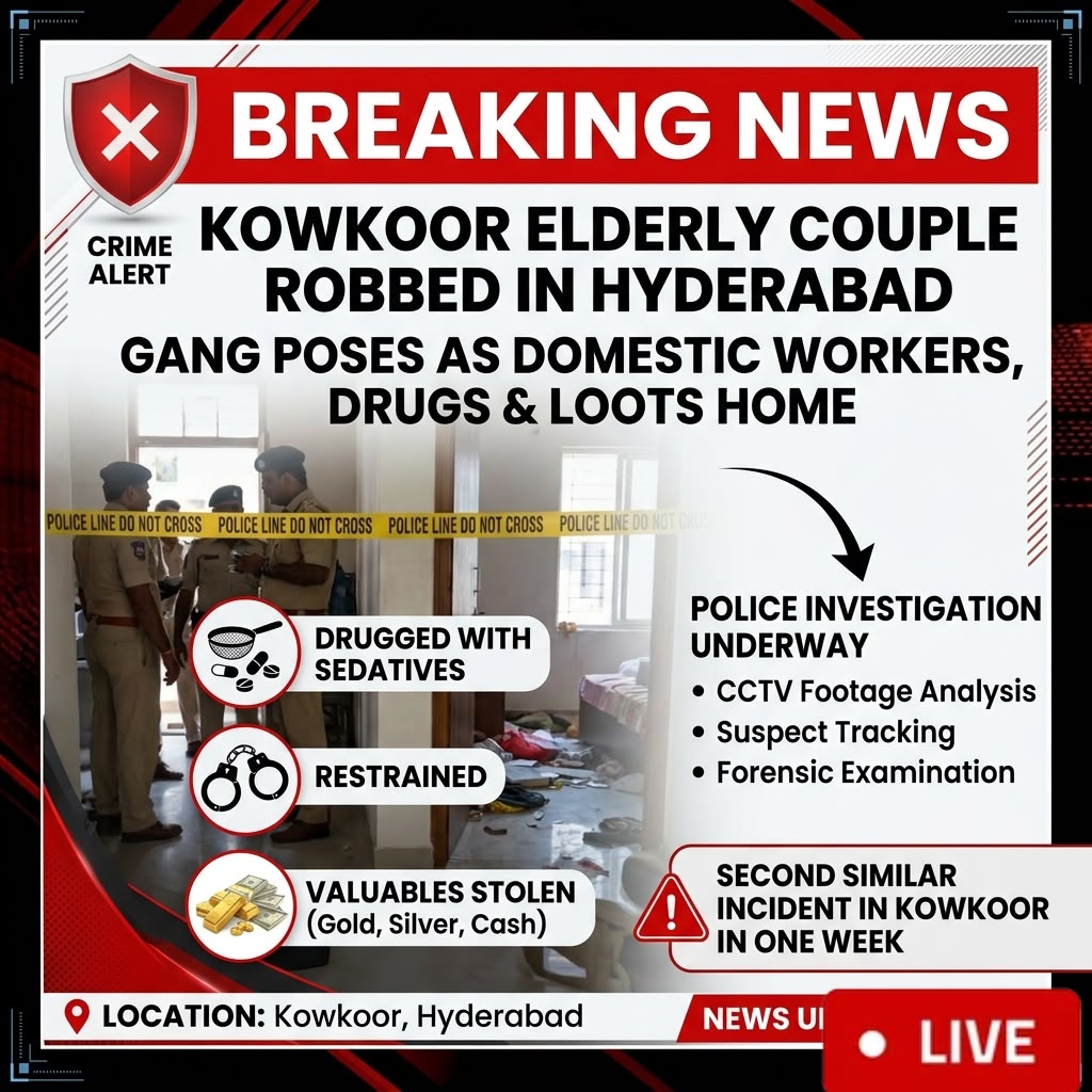 Kowkoor Elderly Couple Robbery Shocks Hyderabad: Gang Poses as Domestic Workers, Loots Home